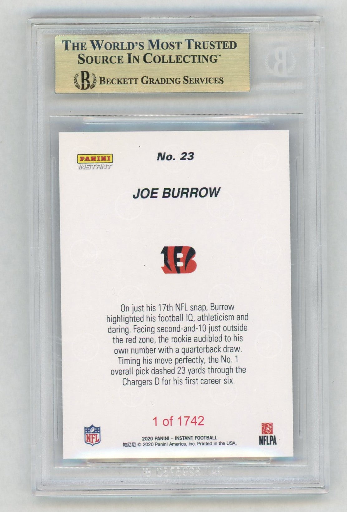 2020 Panini Instant #23 Joe Burrow First TD Rookie RC /1742 BGS 10