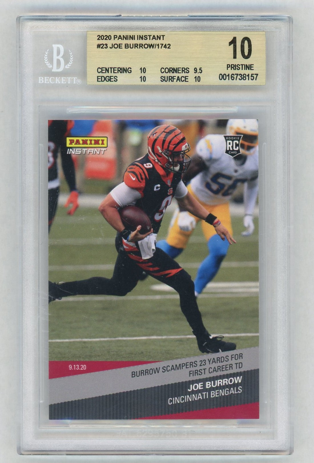 2020 Panini Instant #23 Joe Burrow First TD Rookie RC /1742 BGS 10