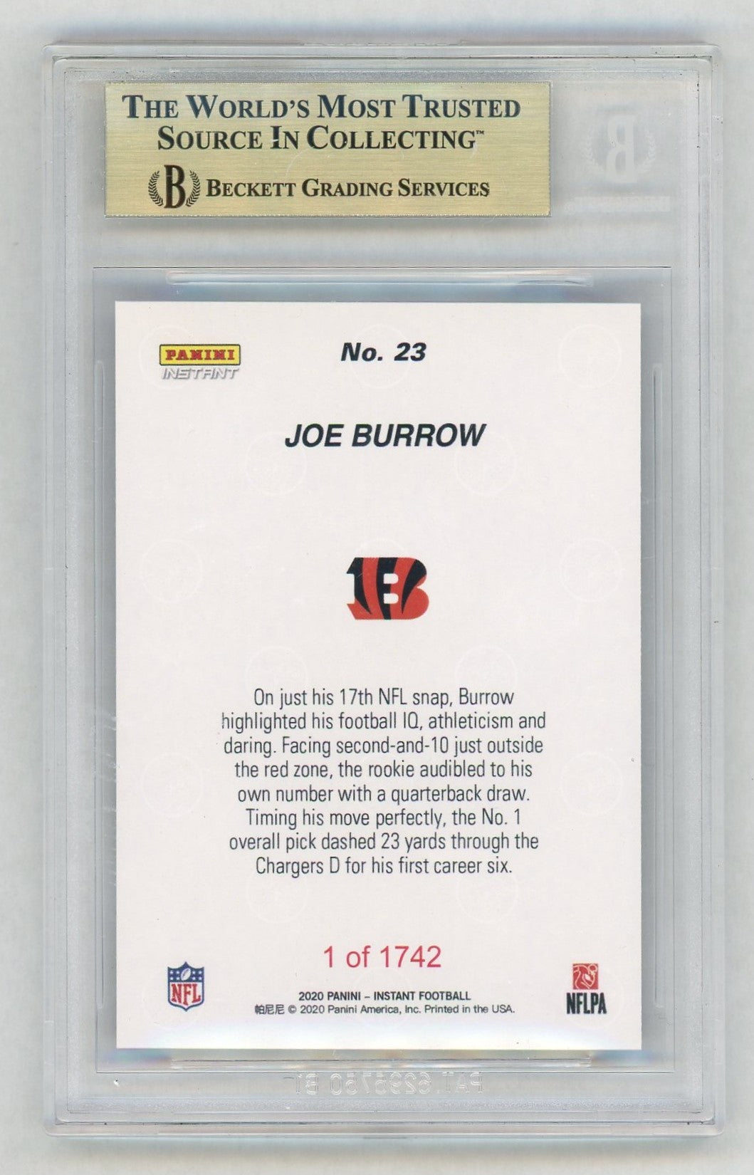 2020 Panini Instant #23 Joe Burrow First TD Rookie RC /1742 BGS 10