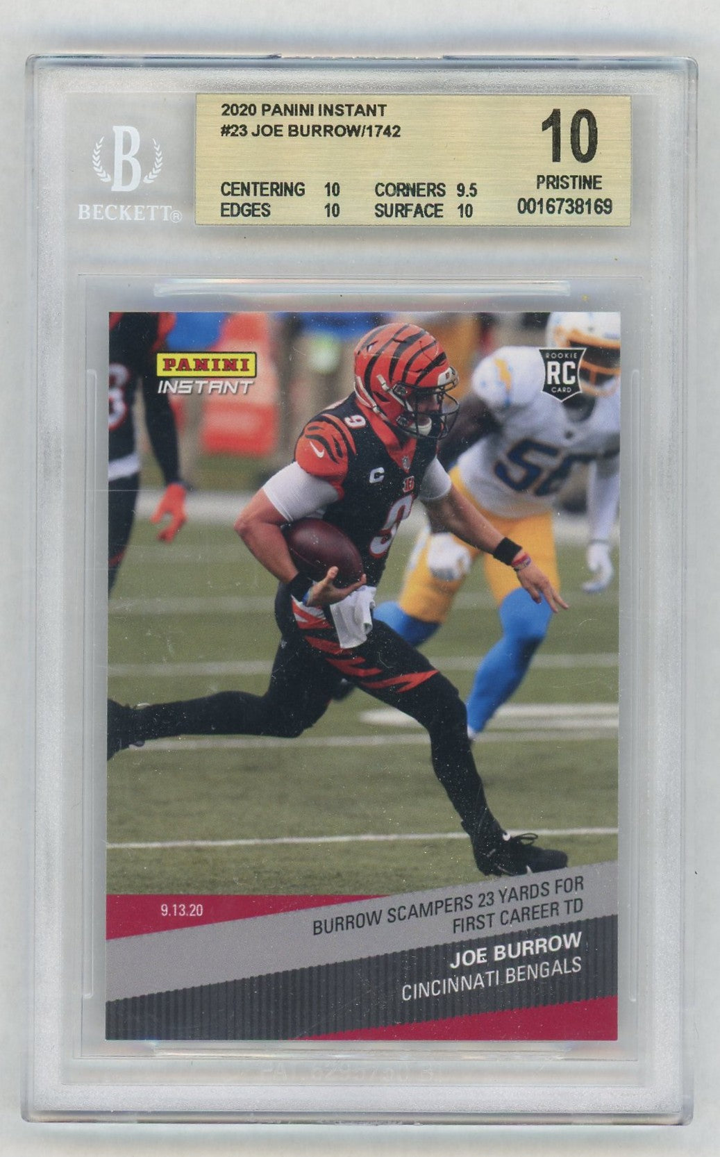2020 Panini Instant #23 Joe Burrow First TD Rookie RC /1742 BGS 10