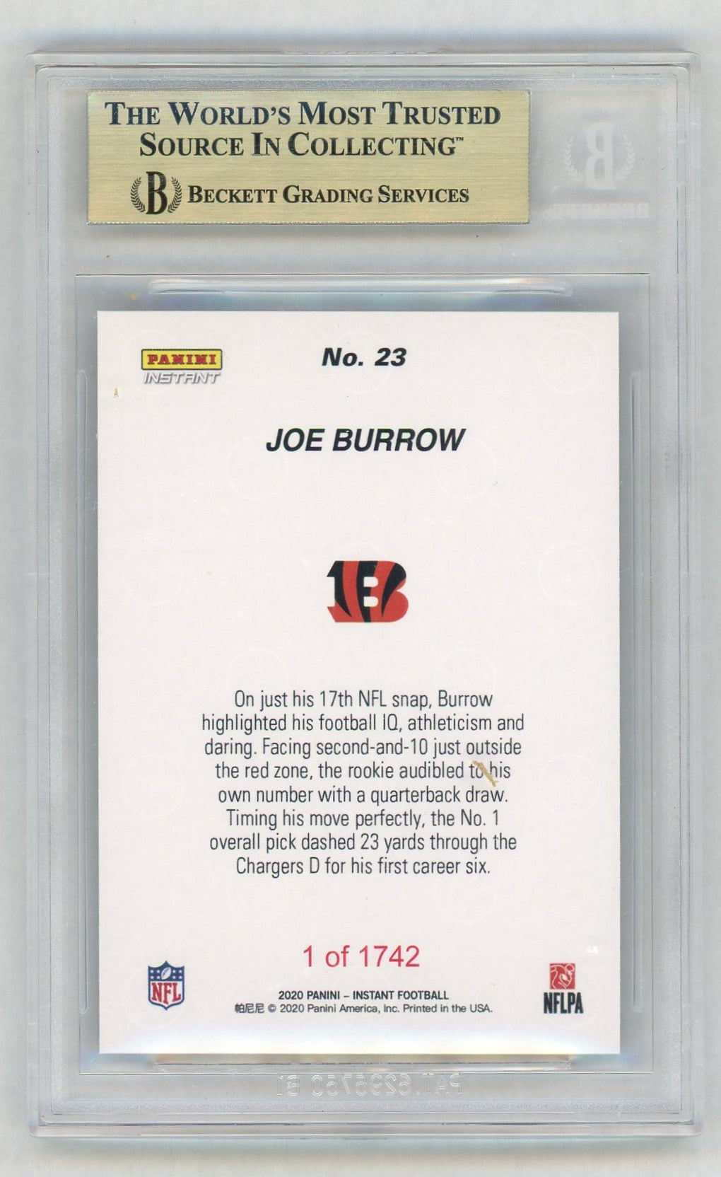 2020 Panini Instant #23 Joe Burrow First TD Rookie RC /1742 BGS 10