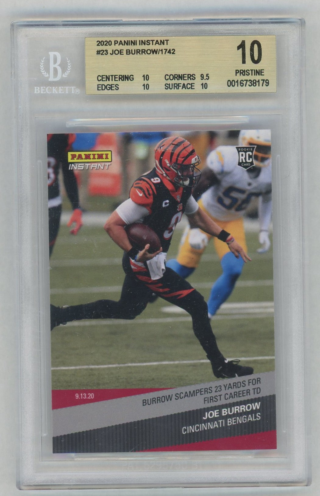 2020 Panini Instant #23 Joe Burrow First TD Rookie RC /1742 BGS 10