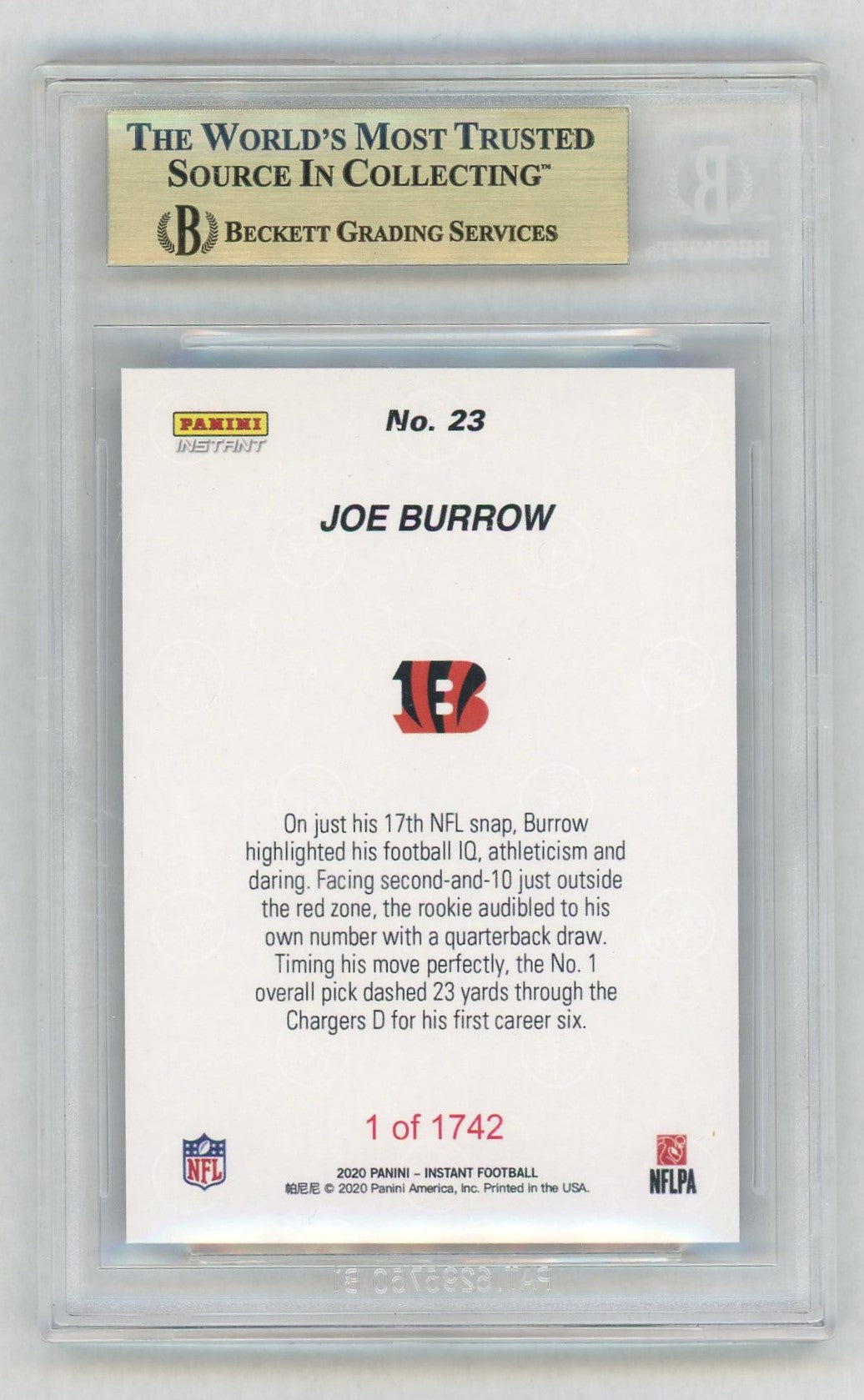 2020 Panini Instant #23 Joe Burrow First TD Rookie RC /1742 BGS 10