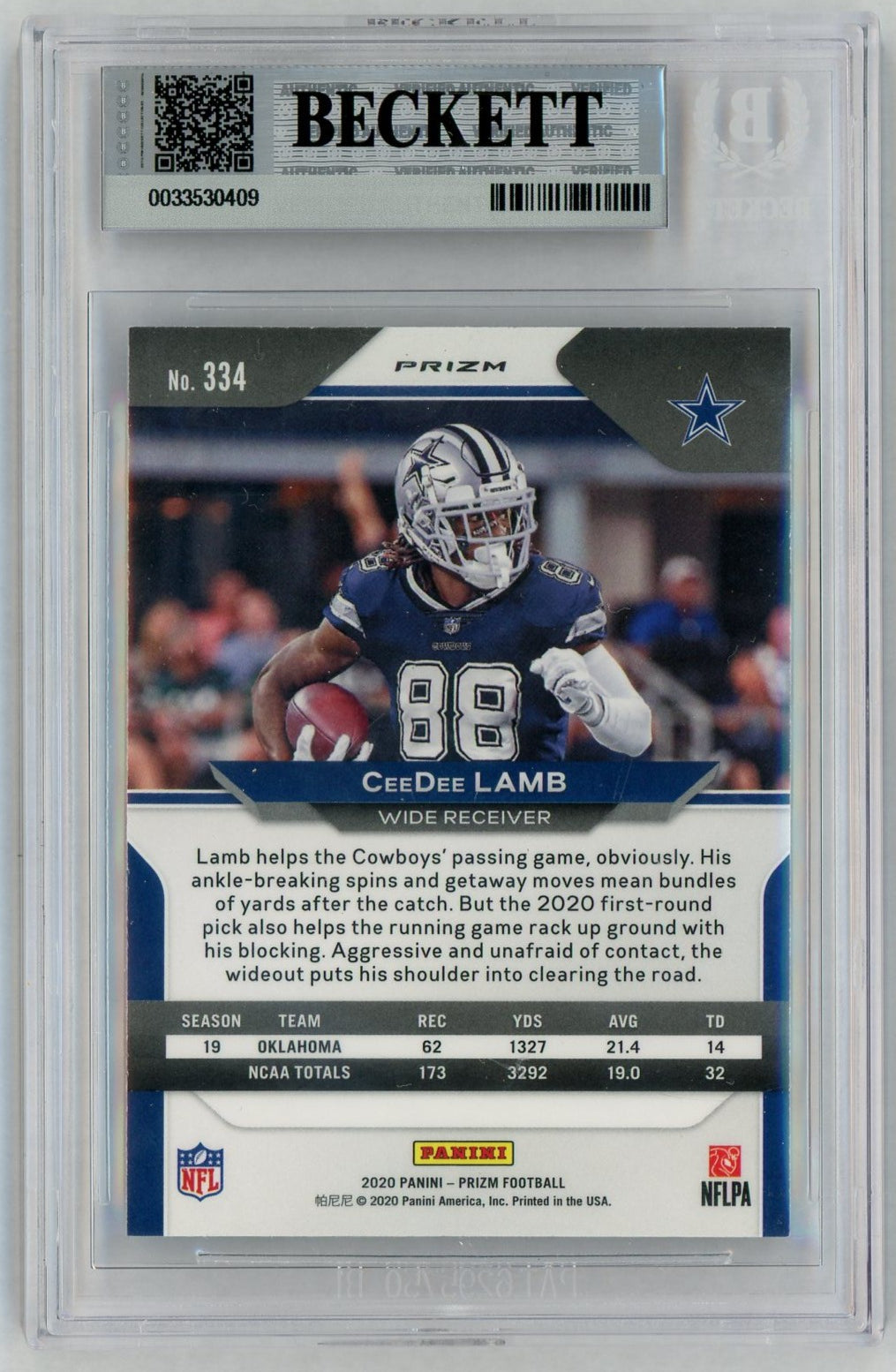 2020 Prizm #334 CeeDee Lamb Green Rookie RC BGS 9