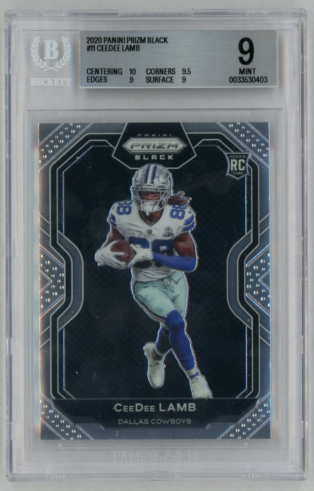 2020 Prizm Black #PB-11 CeeDee Lamb Rookie RC BGS 9