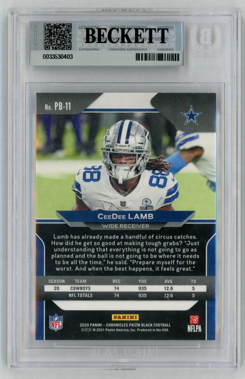 2020 Prizm Black #PB-11 CeeDee Lamb Rookie RC BGS 9