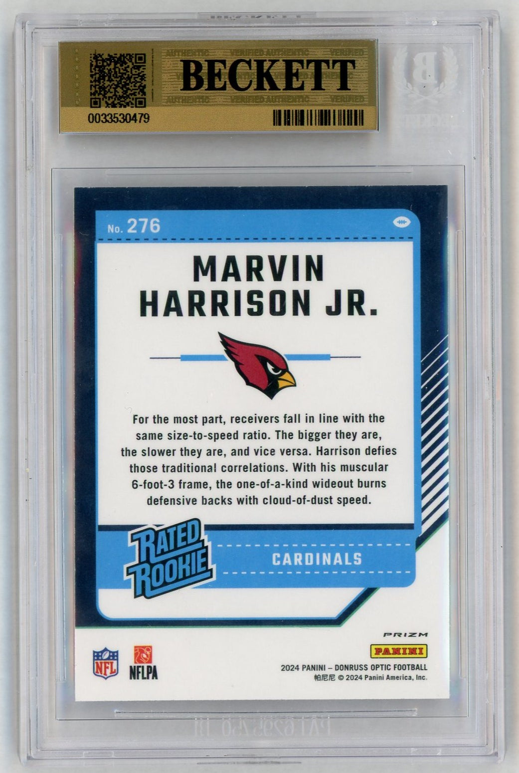 2024 Donruss Optic #276 Marvin Harrison Jr. Rated Rookie RC Holo BGS 9.5