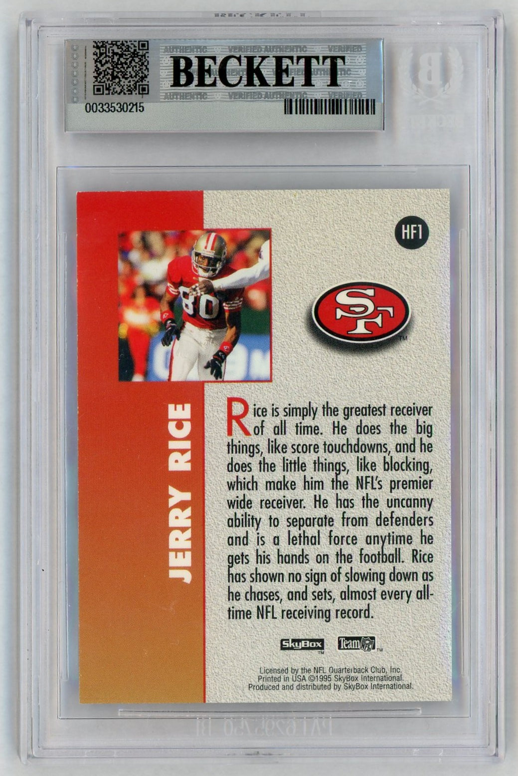 1995 SkyBox Impact #HF1 Jerry Rice Future Hall of Famers BGS 9