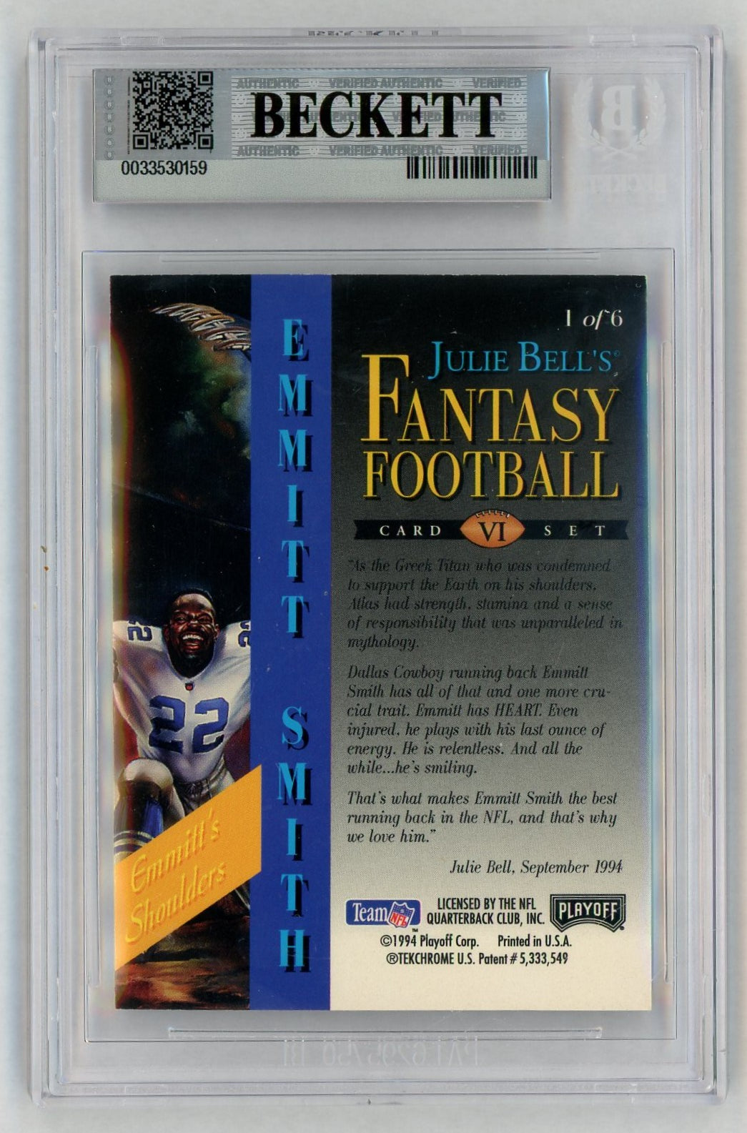 1994 Playoff Emmitt Smith Julie Bell Fantasy Football Art #1 BGS 8.5