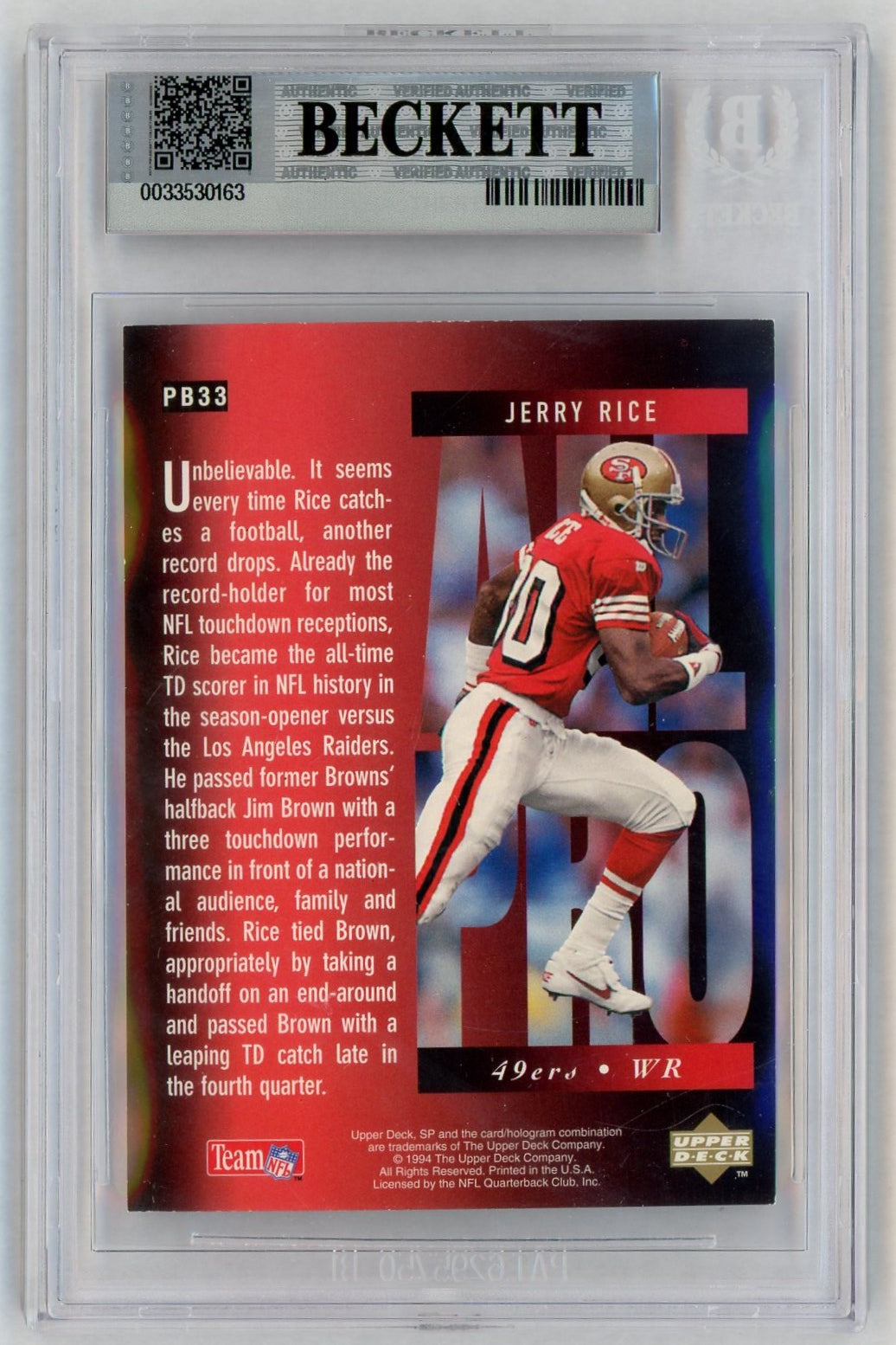 1994 SP #PB33 Jerry Rice Holoviews BGS 8