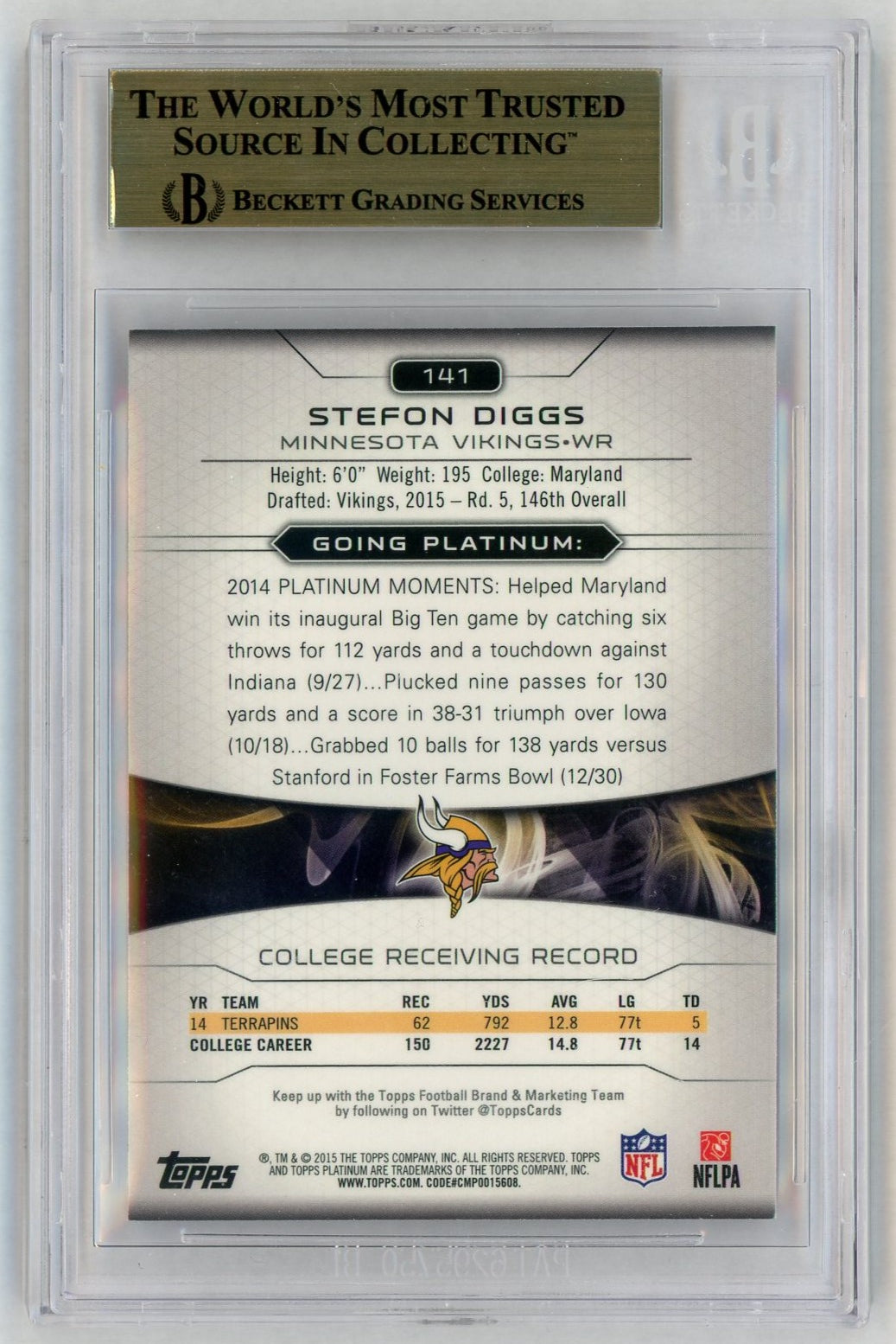 2015 Topps Platinum #141 Stefon Diggs Rookie RC BGS 9.5