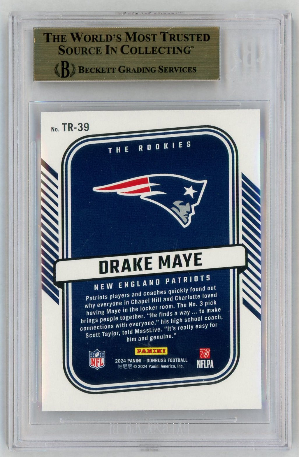 2024 Donruss the Rookies Drake Maye #TR-39 BGS 10