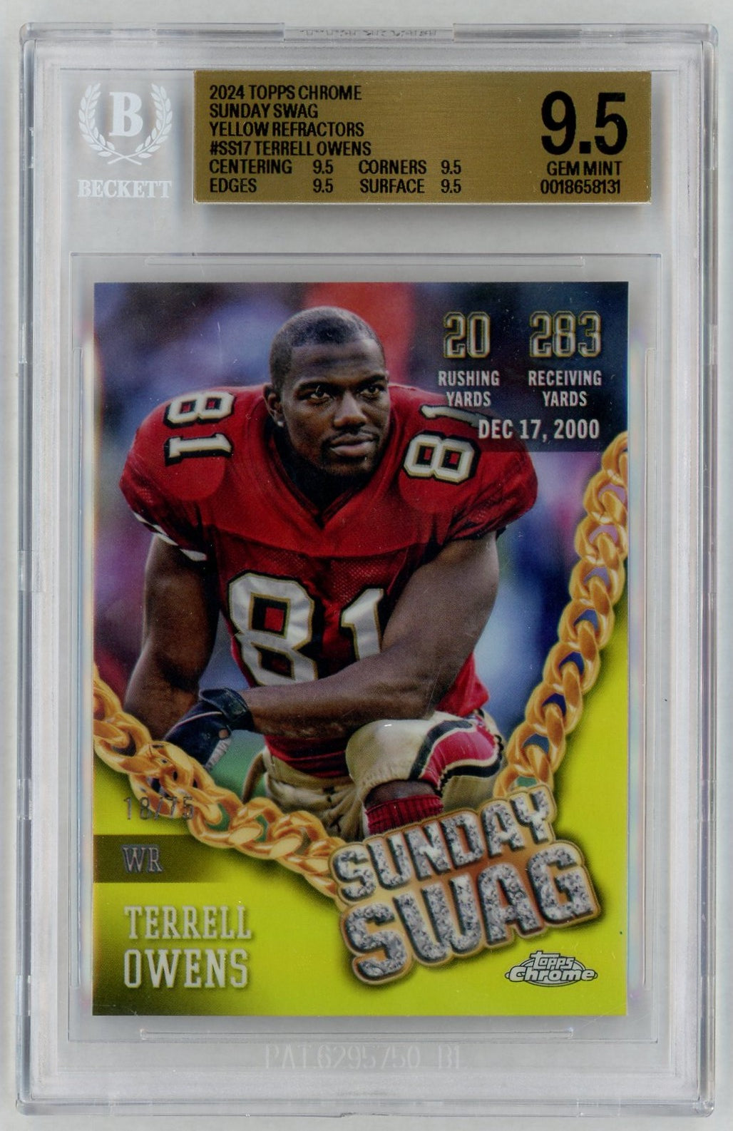 2024 Topps Chrome #SS-17 Terrell Owens Sunday Swag Yellow Refractor /75 BGS 9.5