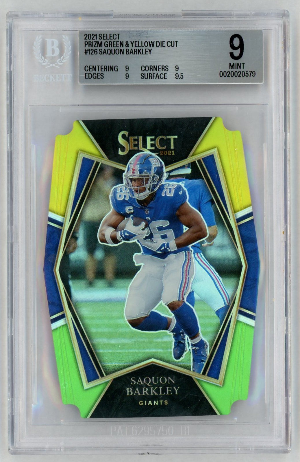 2021 Select #126 Saquon Barkley Green/Yellow Die-Cut Premier Level BGS 9