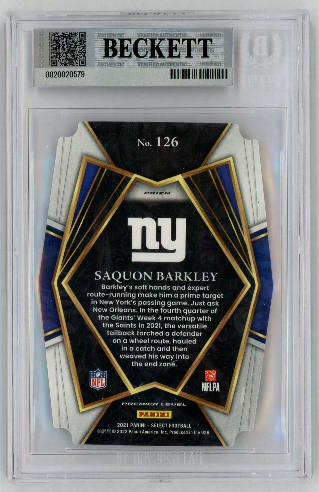 2021 Select #126 Saquon Barkley Green/Yellow Die-Cut Premier Level BGS 9