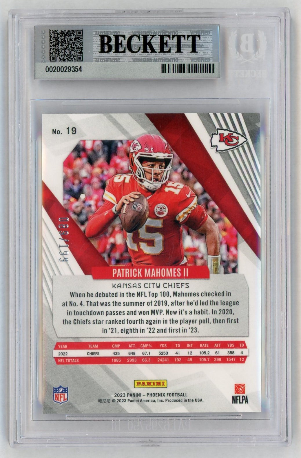 2023 Phoenix #19 Patrick Mahomes II Red /199 BGS 9