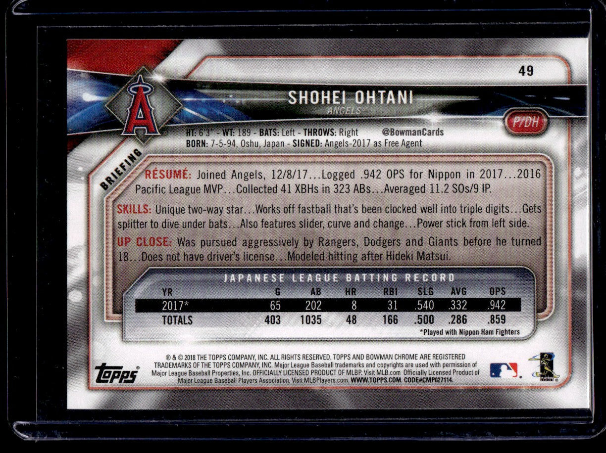 2018 Bowman 49 Shohei Ohtani Rookie Angels
