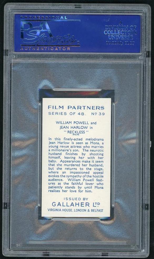 1935 Gallaher Ltd. Film Partners Jean Harlow/William Powell #39 PSA 9
