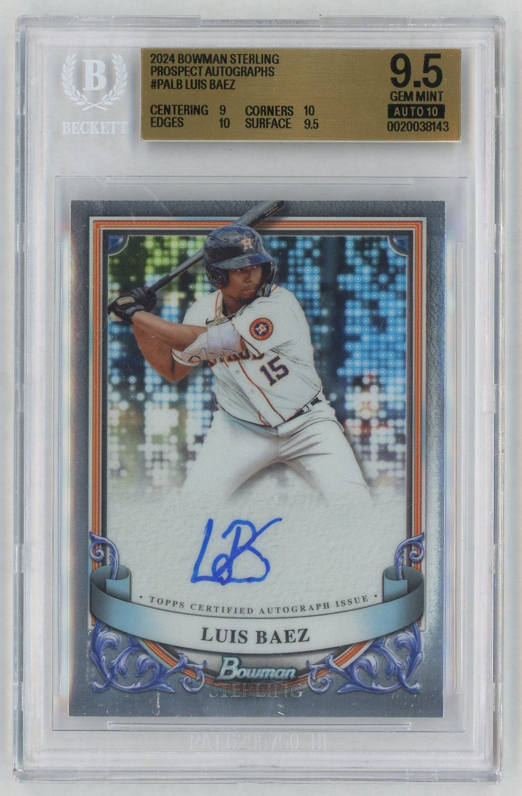 2024 Bowman Sterling #PA-LB Luis Baez Prospect Auto BGS 9.5