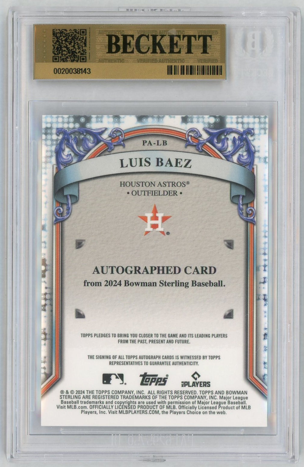 2024 Bowman Sterling #PA-LB Luis Baez Prospect Auto BGS 9.5