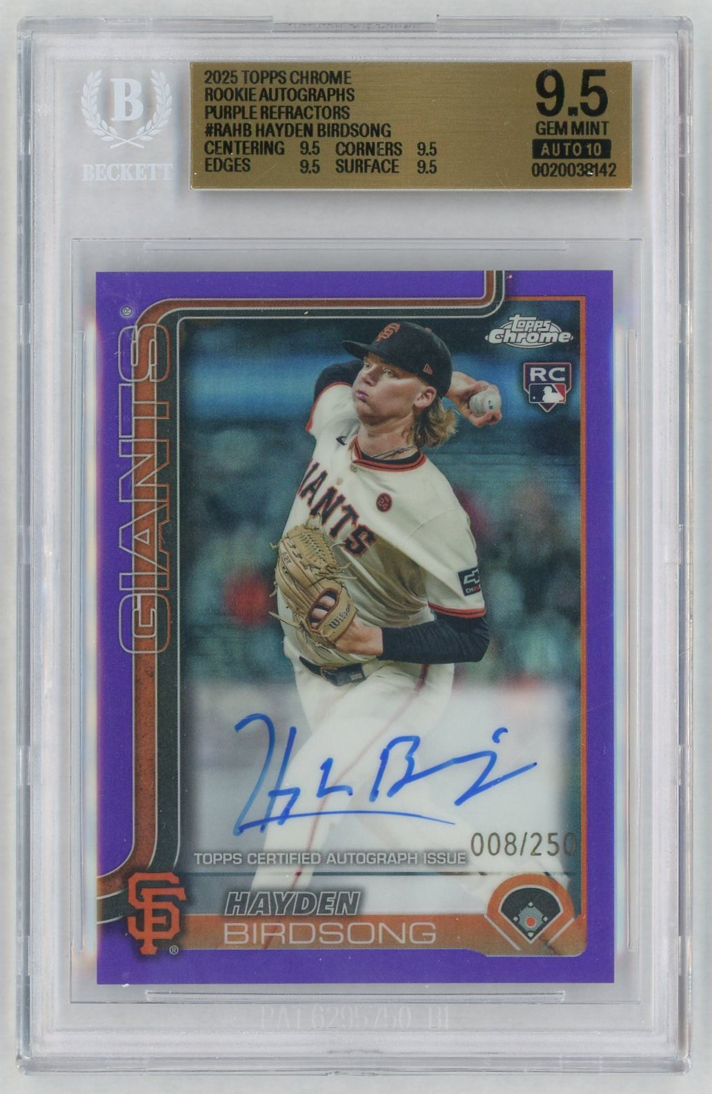 2025 Topps Chrome #RAHB Hayden Birdsong Purple Refractor Rookie RC Auto /250 BGS 9.5