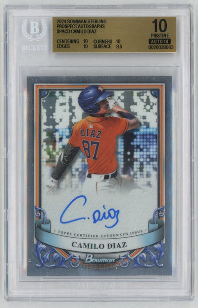 2024 Bowman Sterling #PA-CD Camilo Diaz Prospect Auto BGS Pristine 10