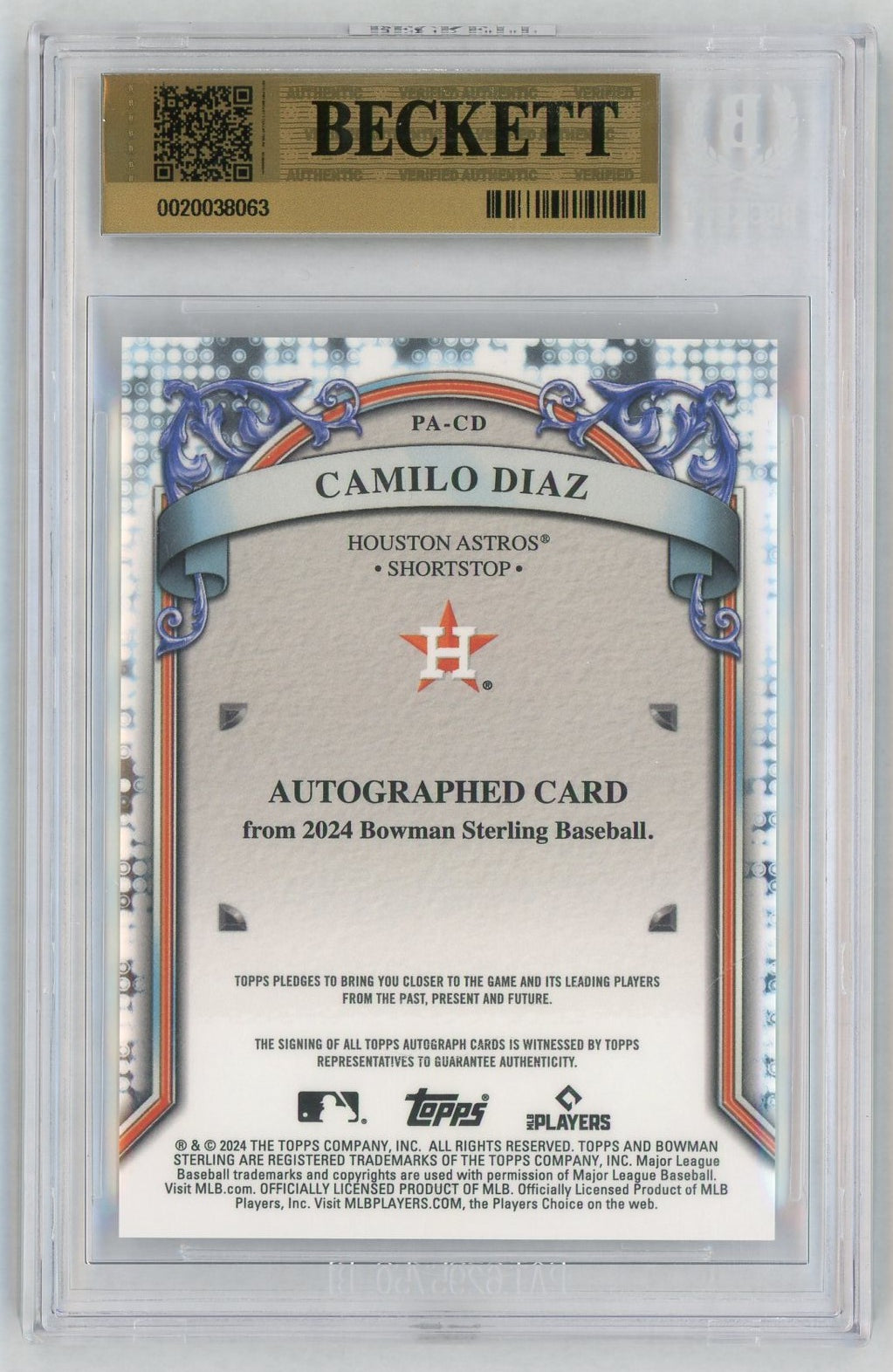 2024 Bowman Sterling #PA-CD Camilo Diaz Prospect Auto BGS Pristine 10