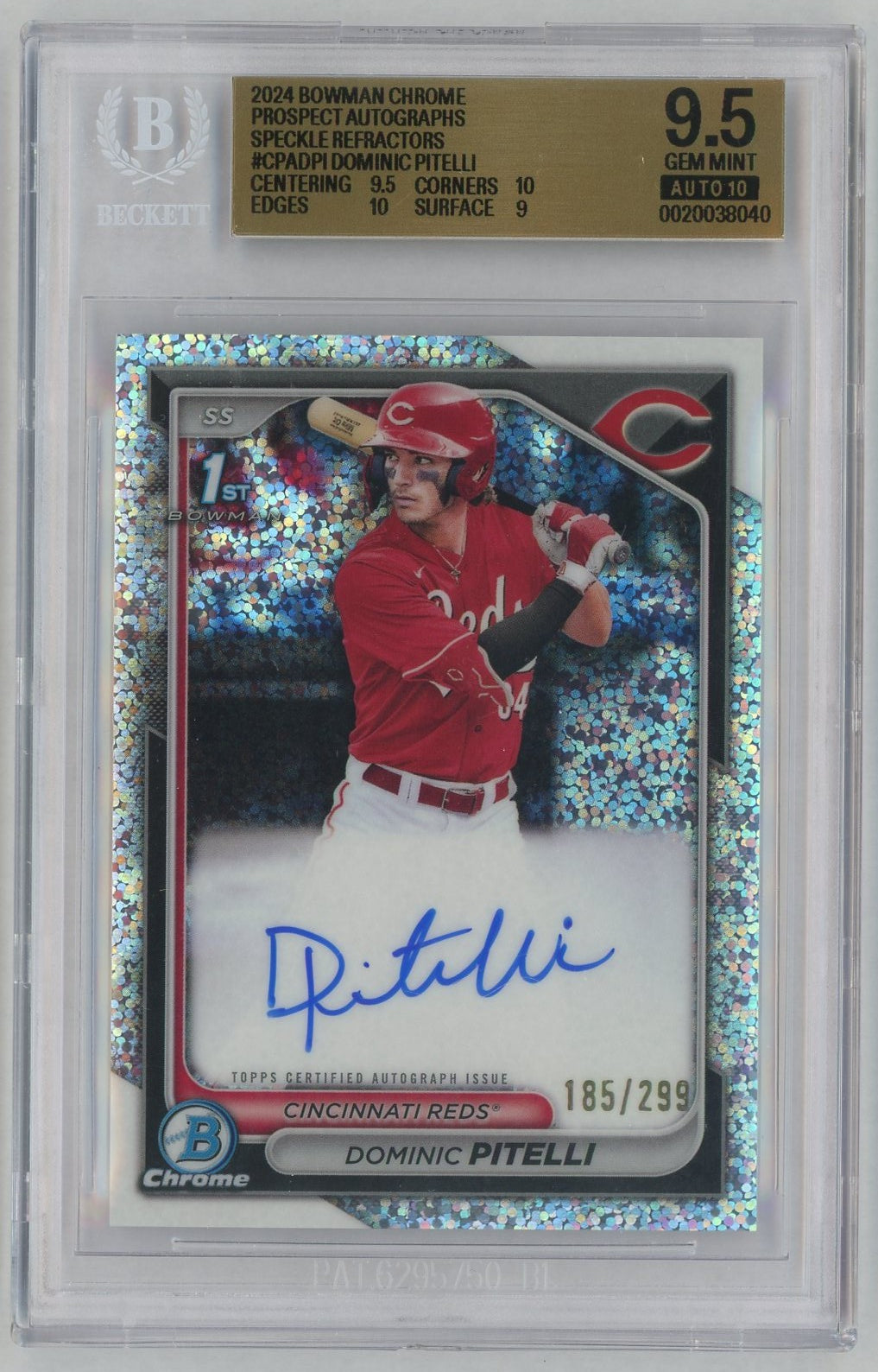 2024 Bowman Chrome #CPADP Dominic Pitelli 1st Rookie RC Speckle Refractor Auto /299 BGS 9.5