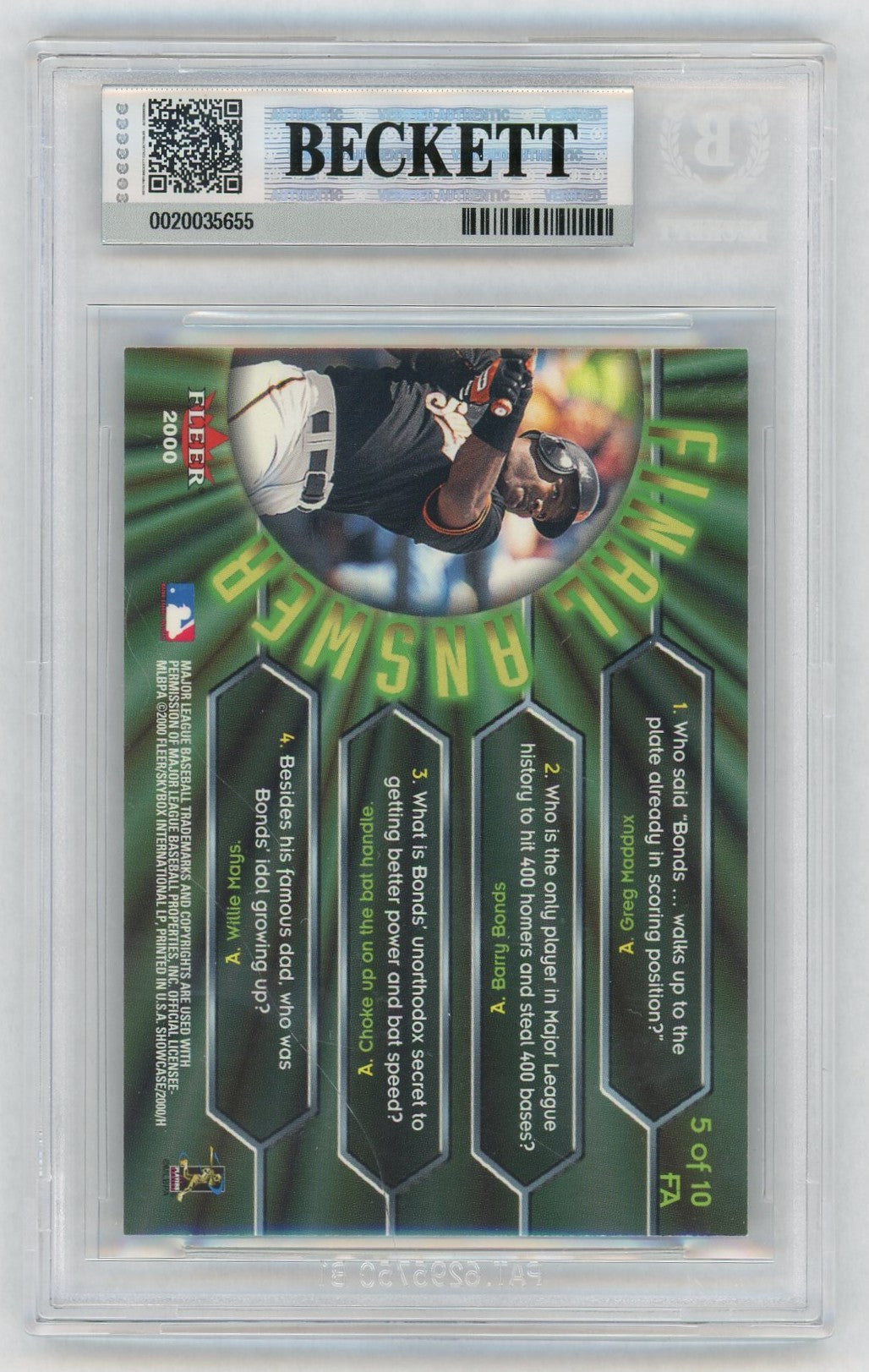 2000 Fleer Showcase #5 Barry Bonds Final Answer BGS 8.5