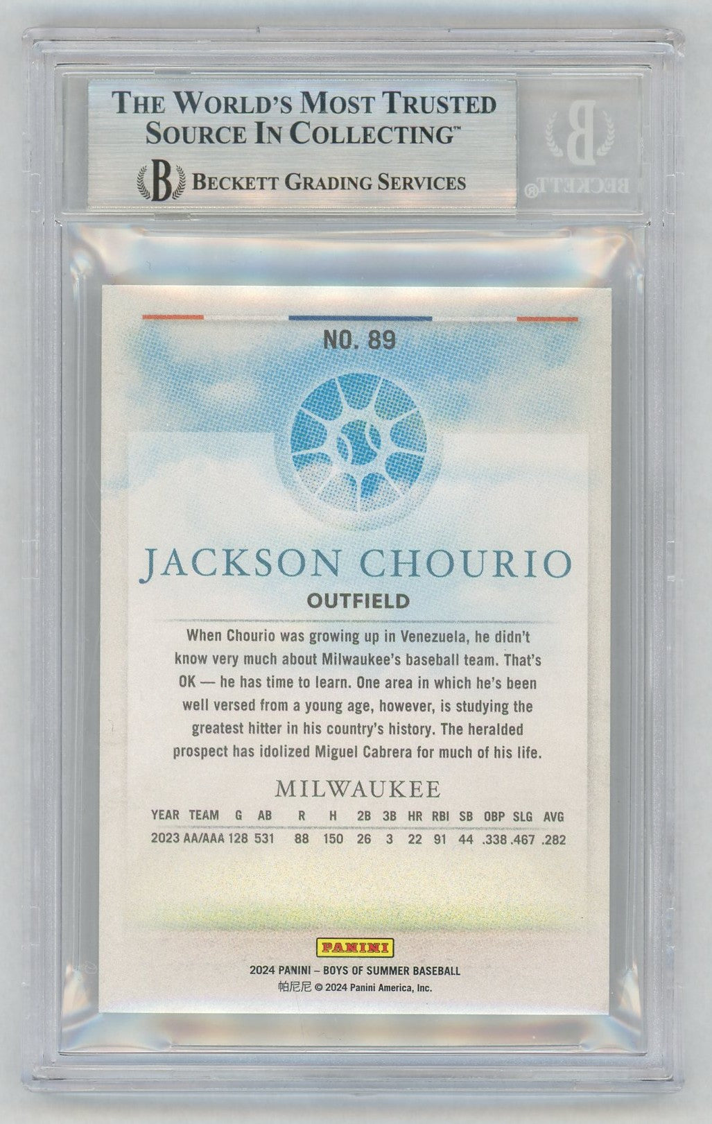 2024 Boys of Summer #89 Jackson Chourio Holo Silver /25 BGS 8.5
