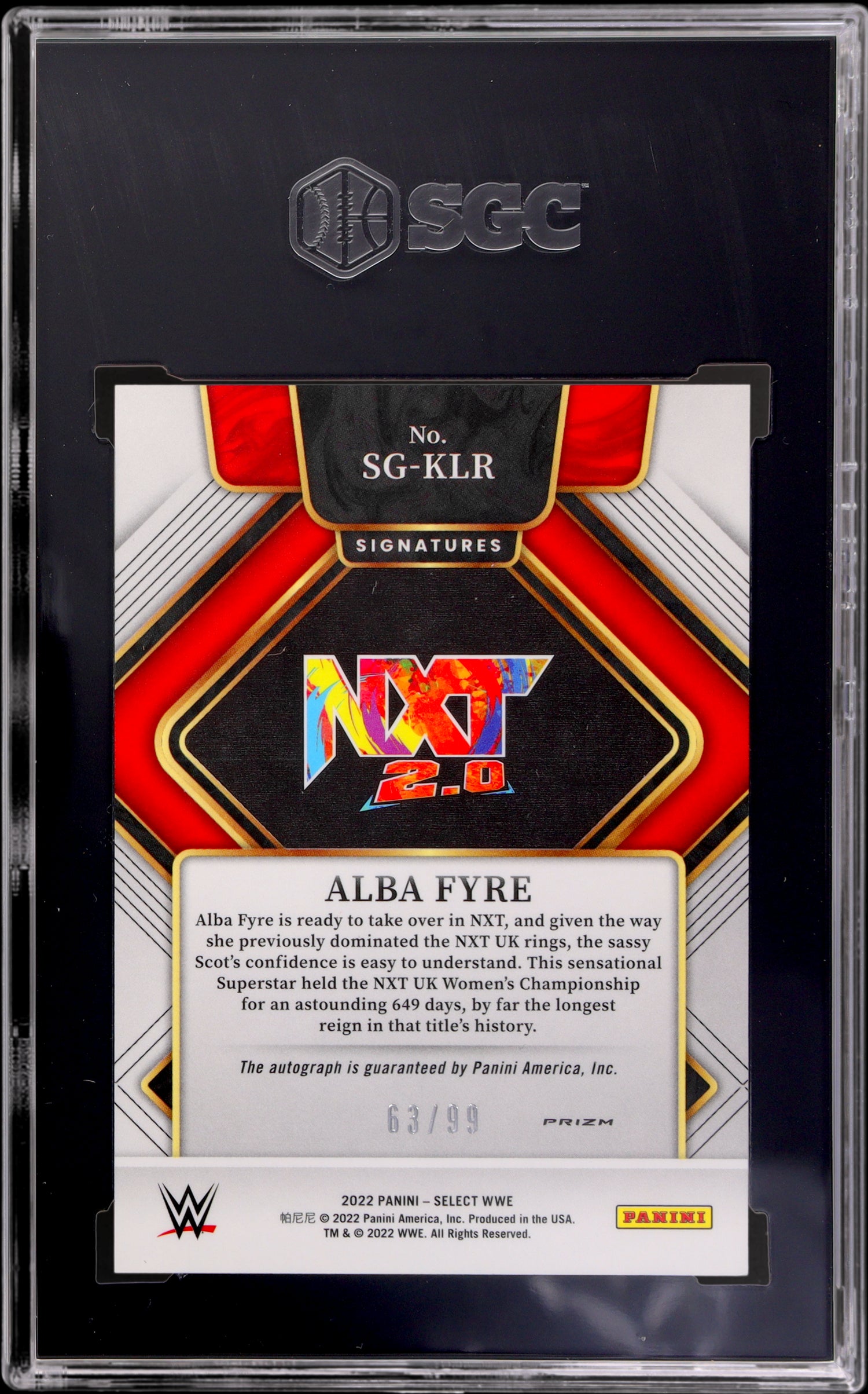 2022 Panini Select Wwe #SG-KLR Alba Fyre Sigs. Red Prizm 63 SGC 10
