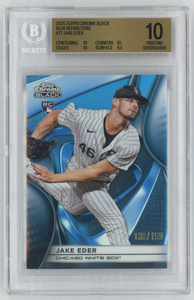 2025 Topps Chrome Black #77 Jake Eder Rookie RC Blue Refractor /150 BGS Pristine 10