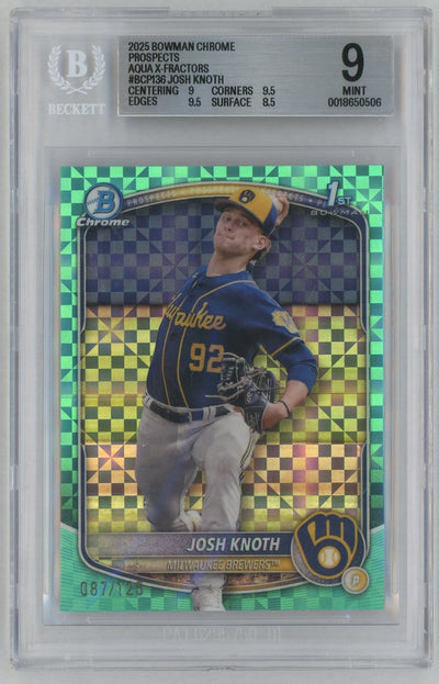 2025 Bowman Chrome #BCP-136 Josh Knoth 1st Rookie RC Aqua XFractor BGS 9