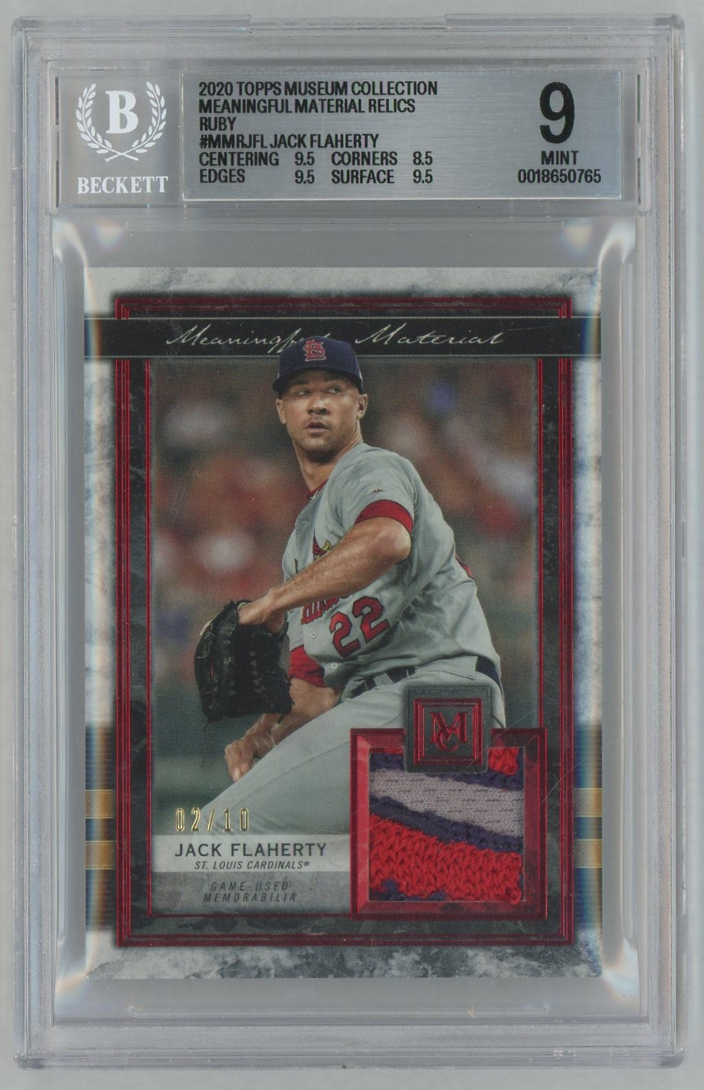 2020 Topps Museum Collection Meaningful Material Relics Ruby Jack Flaherty #MMRJFL /10 BGS 9