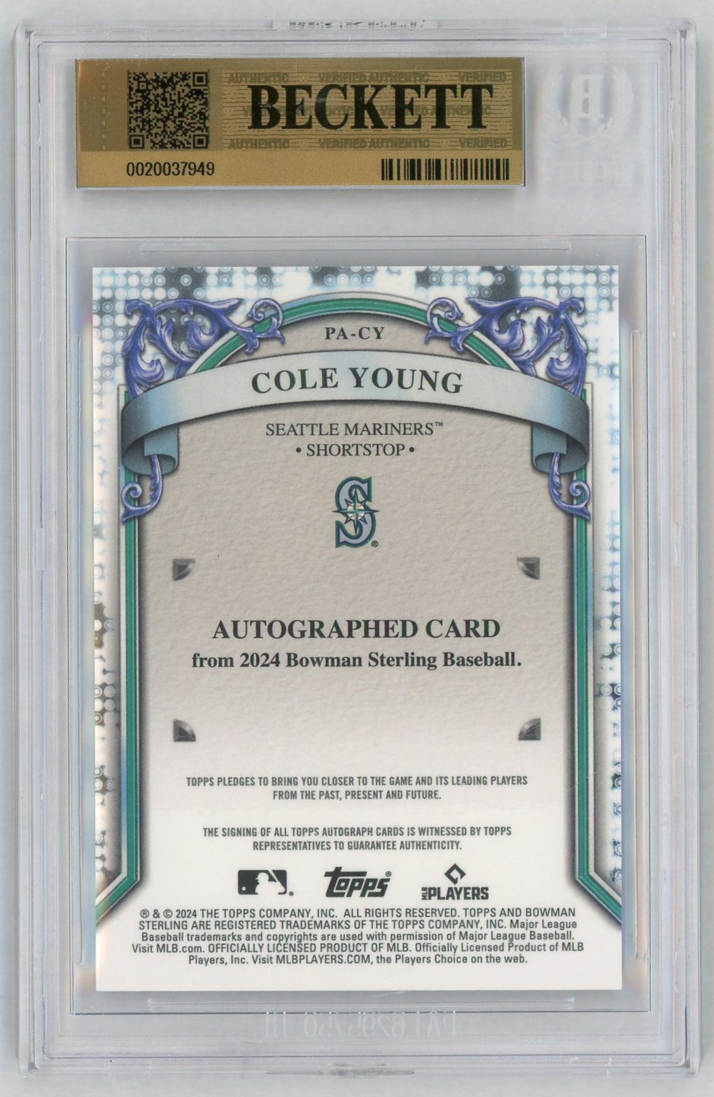 2024 Bowman Sterling #PA-CY Cole Young Silver Refractor Auto /100 BGS 9.5