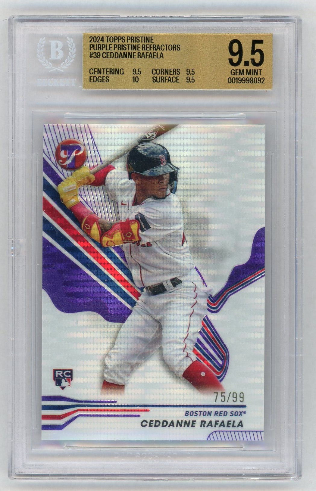 2024 Topps Pristine #39 Ceddanne Rafaela Rookie RC Purple Refractor /99 BGS 9.5