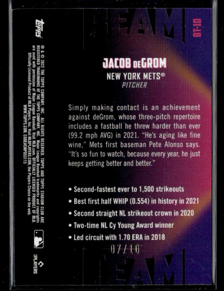 2022 Topps Stadium Beam Team Jacob deGrom #BT-10 /10