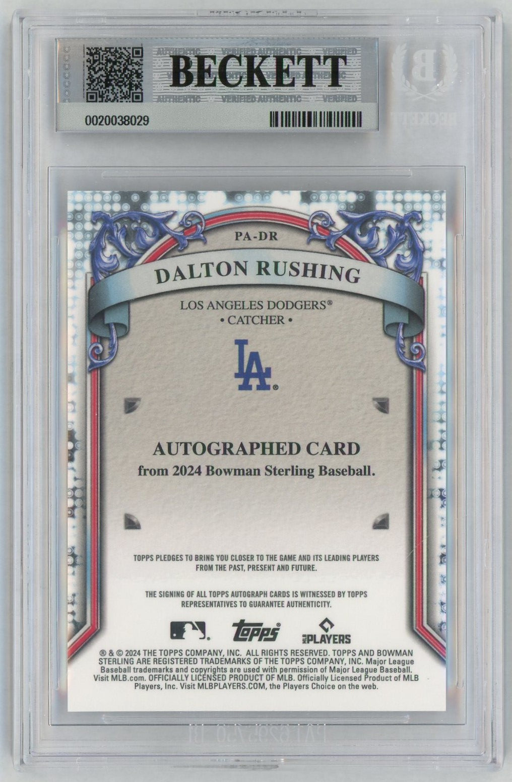 2024 Bowman Sterling #PA-DR Dalton Rushing Prospect Auto BGS 9