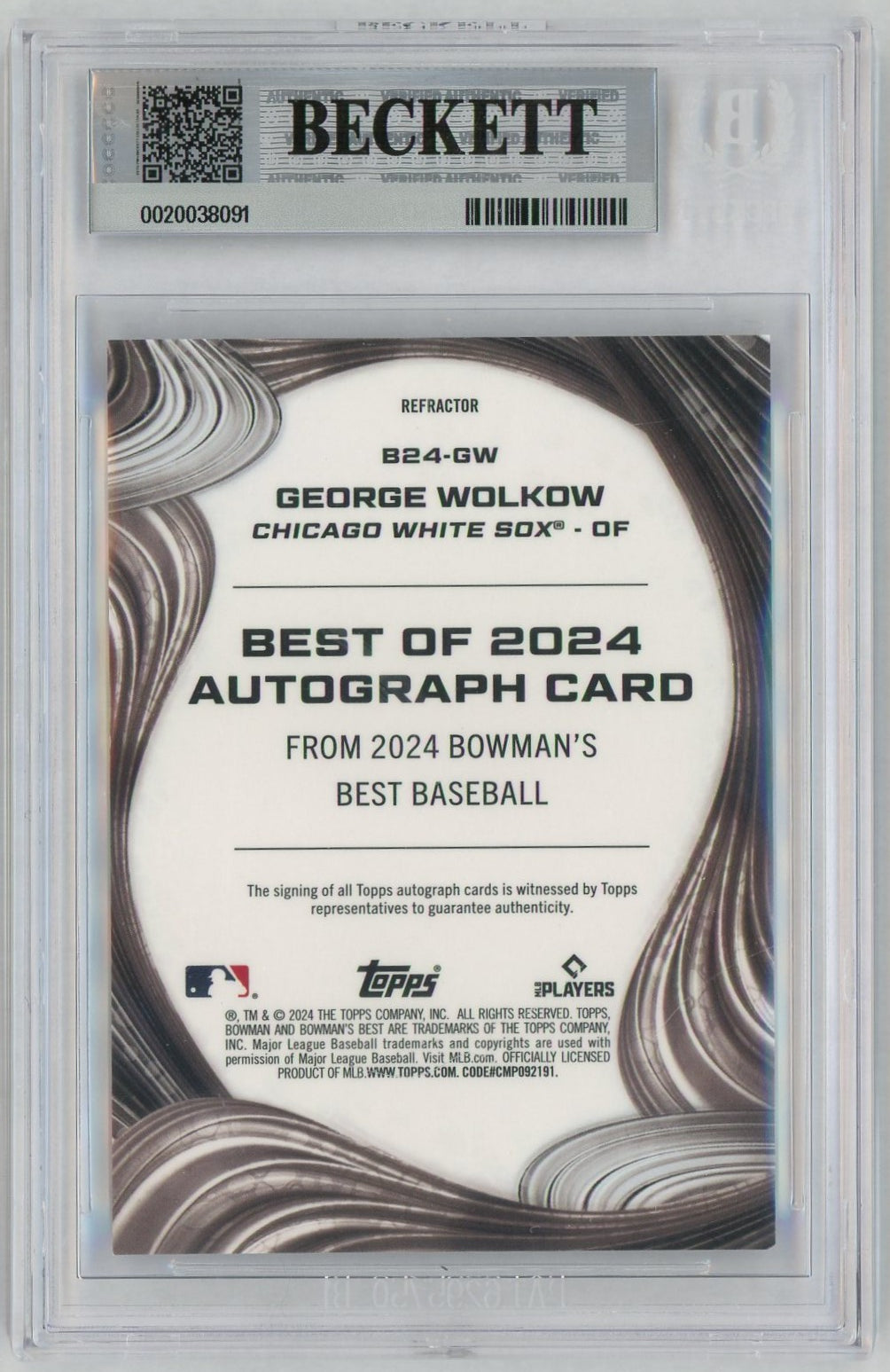 2024 Bowman's Best #B24-GW George Wolkow Rookie RC Refractor Auto BGS 8.5