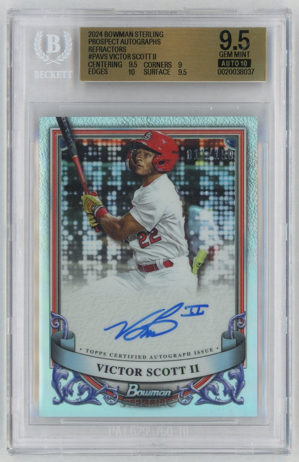 2024 Bowman Sterling #PA-VS Victor Scott II Prospect Refractor Auto /150 BGS 9.5