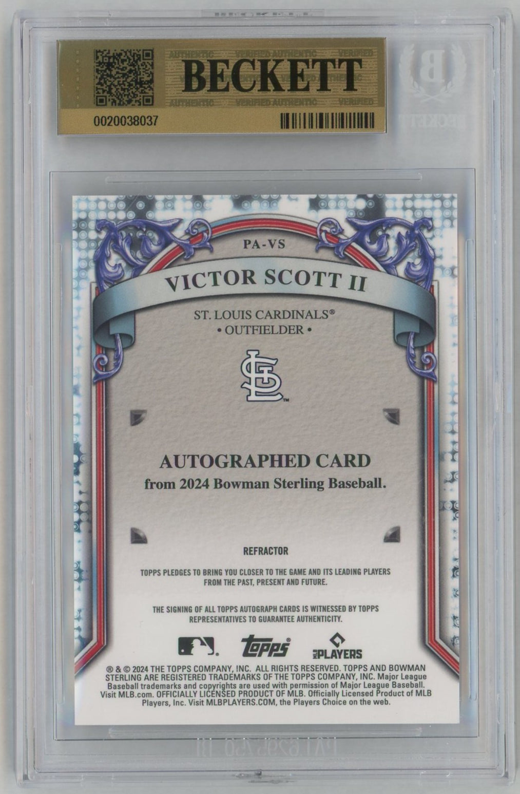 2024 Bowman Sterling #PA-VS Victor Scott II Prospect Refractor Auto /150 BGS 9.5