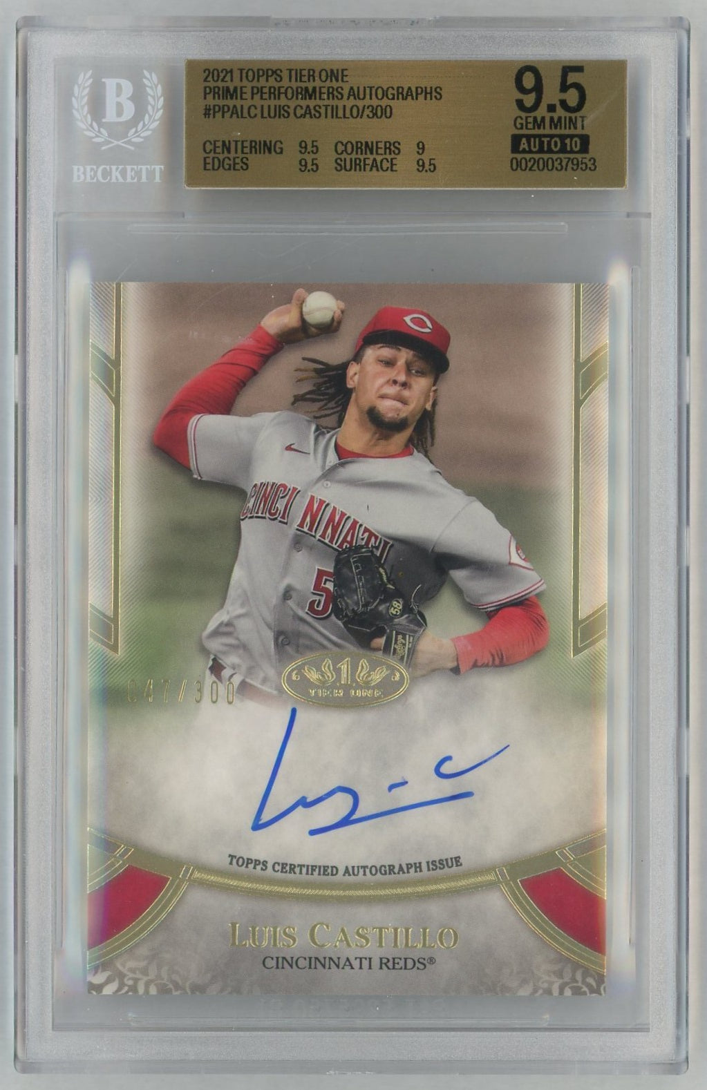 2021 Tier One #PPA-LC Luis Castillo Prime Performers Auto /300 BGS 9.5