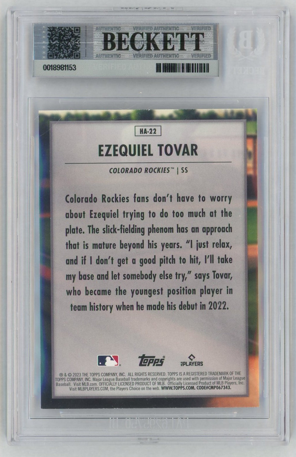 2023 Topps #HA-22 Ezequiel Tovar Home Field Advantage SSP Rookie RC BGS 9