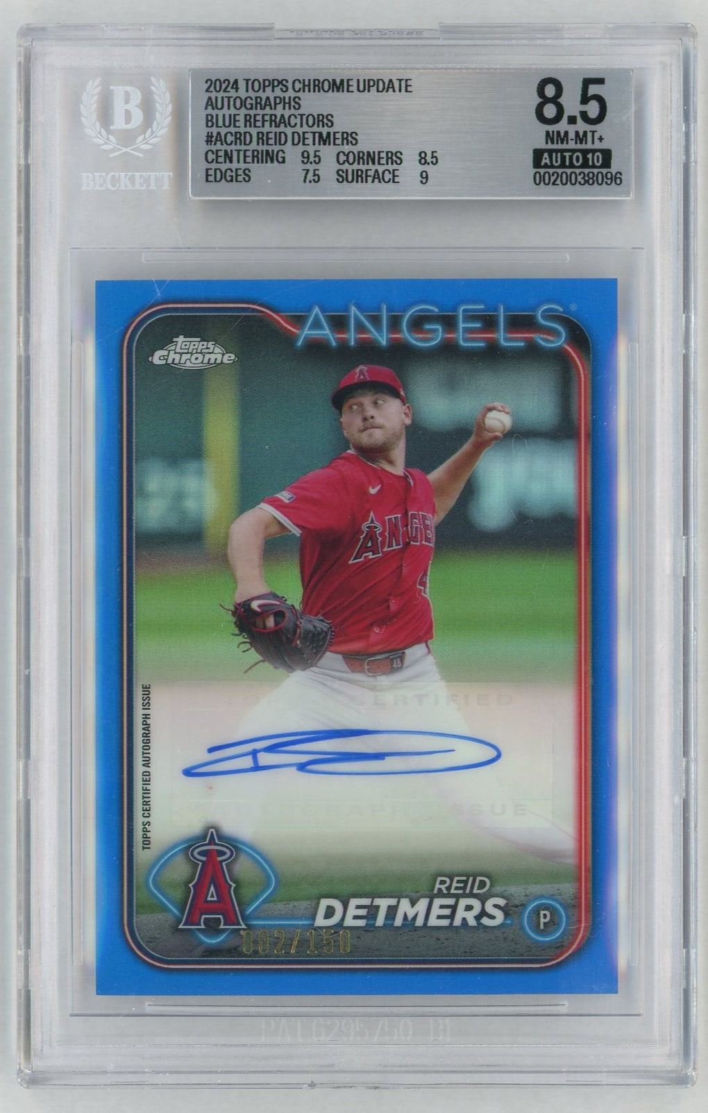 2024 Topps Chrome Update #AC-RD Reid Detmers Blue Refractor Auto /150 BGS 8.5