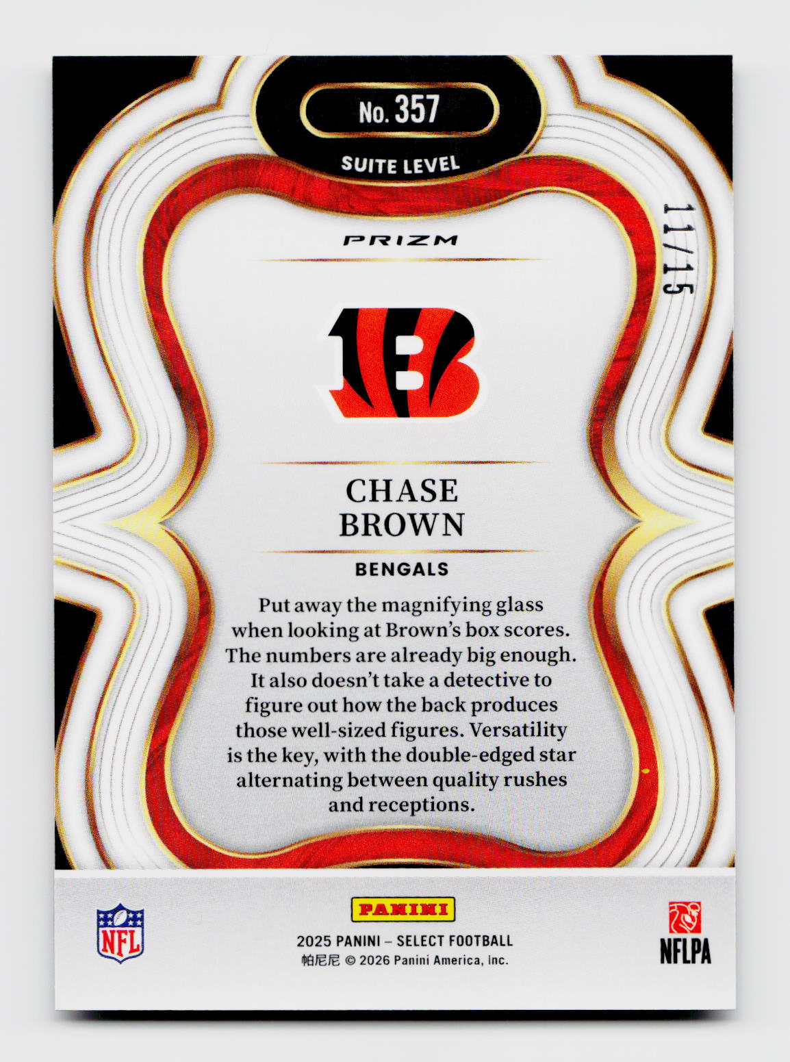 2025 Panini Select #357 Chase Brown 11/15 Pink Glitter