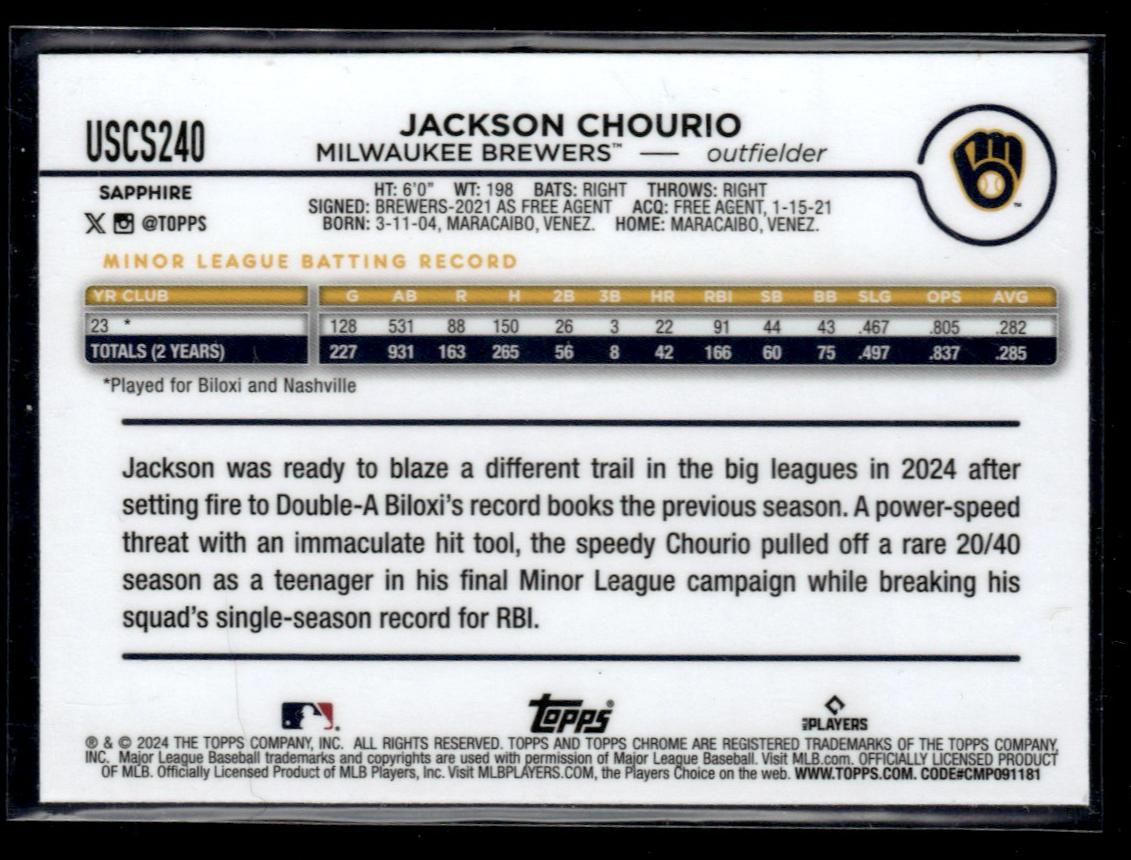 2024 Topps Chrome Sapphire Jackson Chourio #USCS240 RC