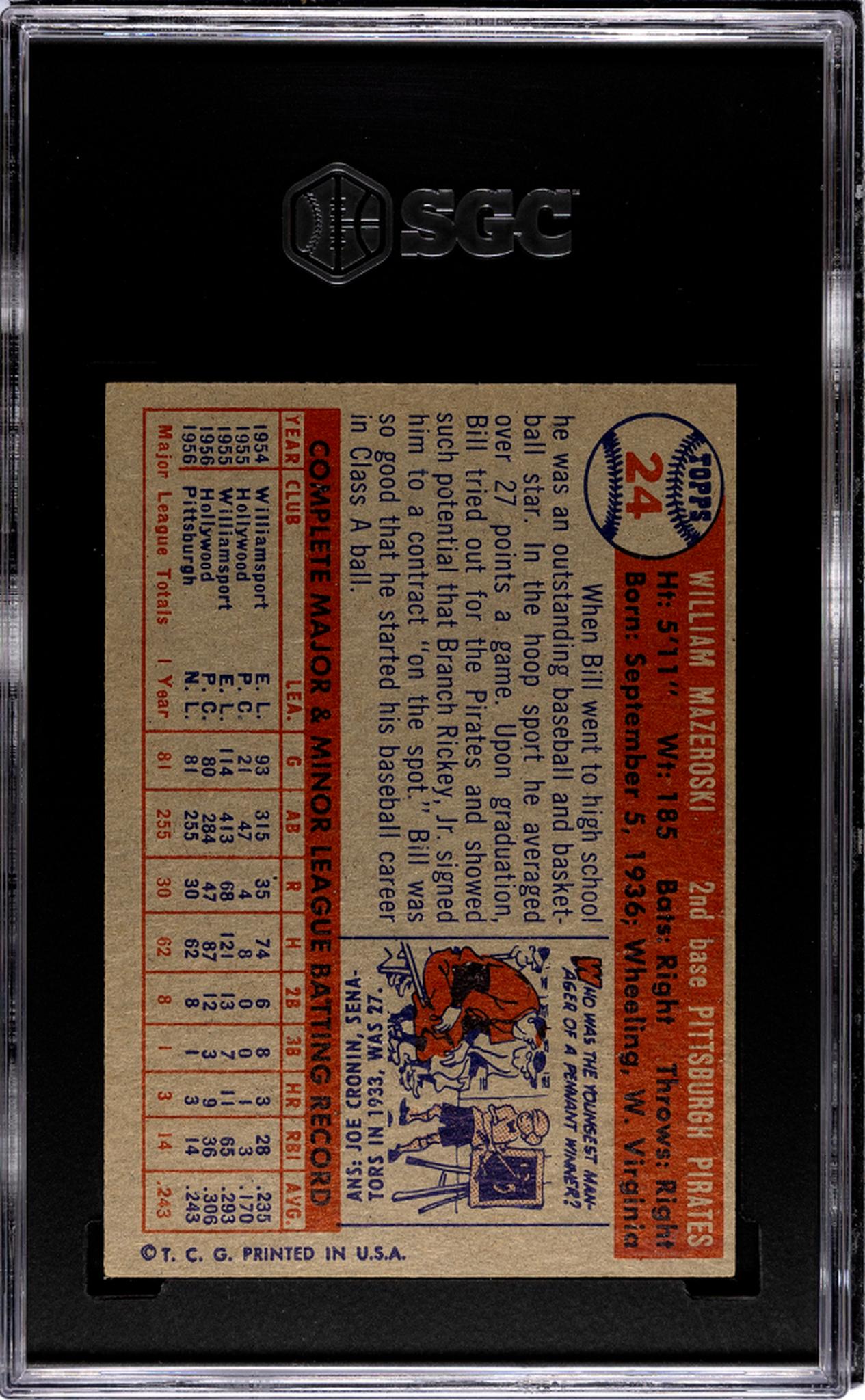 1957 Topps #24 Bill Mazeroski SGC 4