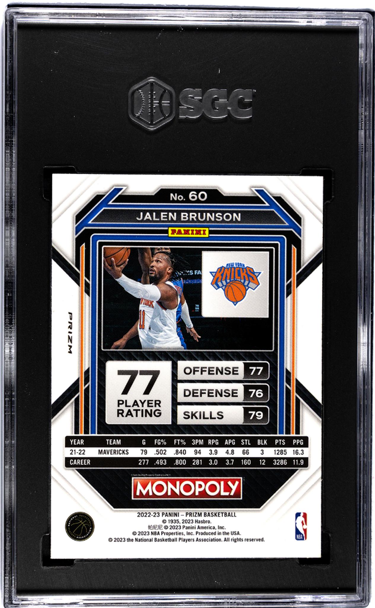 2022-23 Panini Prizm Monopoly #60 Jalen Brunson Teal Wave Prizm SGC 8.5