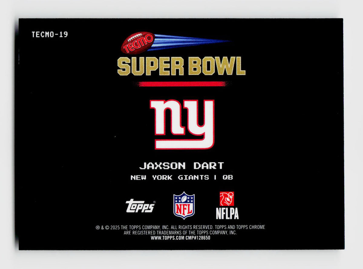 2025 Topps Chrome #TECMO-19 Jaxson Dart Tecmo Case Hit SSP Rookie RC