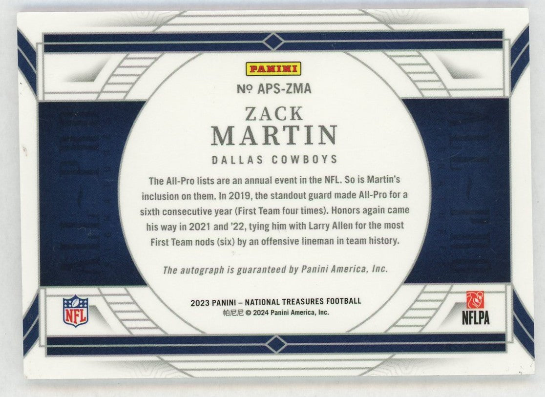 2023 National Treasures #APS-ZMA Zack Martin All-Pro Signatures Auto /99